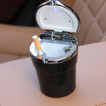 达珀德带led灯金属车内车用汽车烟灰缸带盖车上挂式烟缸通用金色款