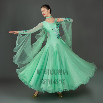 华尔兹摩登舞裙镶钻大摆裙演出服国标舞比赛连衣裙华尔兹交谊舞裙苹果