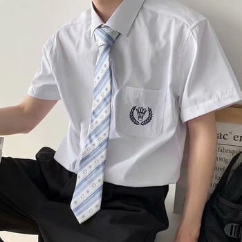 跃匠白衬衫男短袖夏季薄款宽松学院风班服套装西裤日系痞帅dk制服短dk