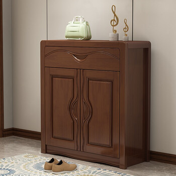 摩高空间 实木胡桃木鞋柜家门口现代简约客厅玄关柜简易多层大容量