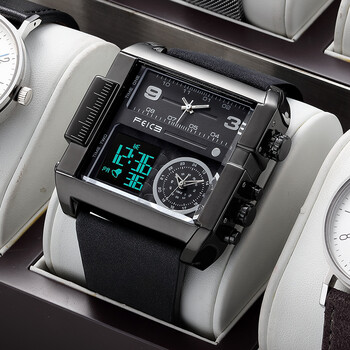 大表盘飞克男士手表时尚多功能防水夜显男表520礼物fk030黑壳黑面黑带