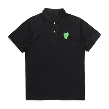 comme des garcons川久保玲恤男女款刺绣爱心短袖情侣polo衫 深蓝色 s