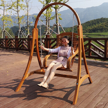 温典庭院秋千防腐实木单人荡秋千室外摇篮椅阳台吊篮户外吊椅花园摇椅