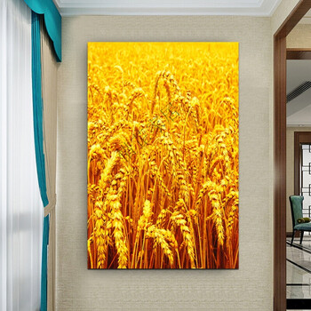 五谷丰登贴画竖版金色麦子装饰画丰收图客厅玄关铝合金框挂画定制 yl