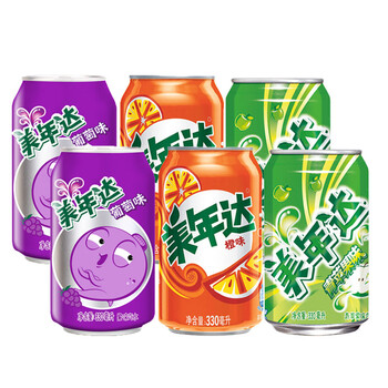 2022新品百事可乐七喜美年达330mlx24罐葡萄橙味组合装七喜碳酸饮料果