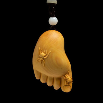 创意实木中式挂件文玩把玩手把件工艺品木雕小脚丫知足常乐  小叶黄杨