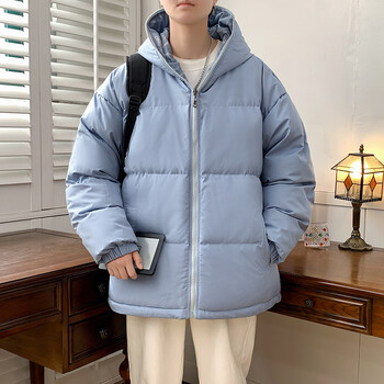 初中生青少年羽绒服加肥加大码13岁14岁15岁男装加加厚双面穿浅蓝色m
