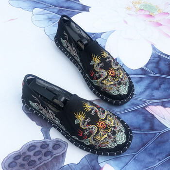 布鞋绣花鞋男士春夏季透气吸汗刺绣布鞋绣花脸谱布鞋中国风民族女黑色