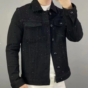 堂峻满天星烫钻牛仔外套男秋冬季苏六同款精神小伙潮牌重工夹克上衣服