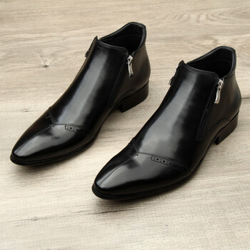 niupili 切尔西男靴高帮皮鞋尖头商务正装英伦手工马丁靴短皮靴潮