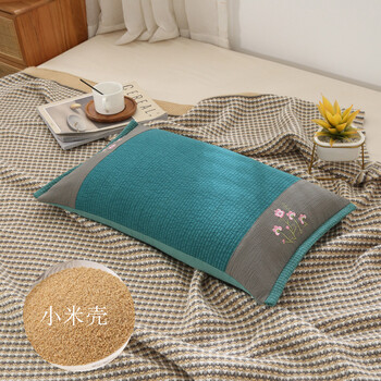 小米壳枕头韩国砂洗拼接印花小米壳枕头苦荞麦皮枕护颈四季通用韩版