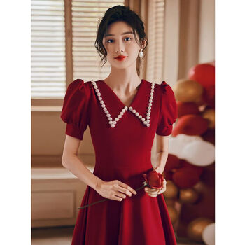 姿表(zibiao)敬酒服订婚衣服夏天新娘女新款夏酒红色结婚回门宴会小