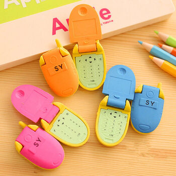 旁洛创意文具可爱卡通小巧翻盖手机造型橡皮擦学习用品小朋友学生奖品