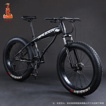 兰令粗大轮胎自行车沙滩雪地车粗轮胎山地车男款成人鲨鱼曜石黑24英寸