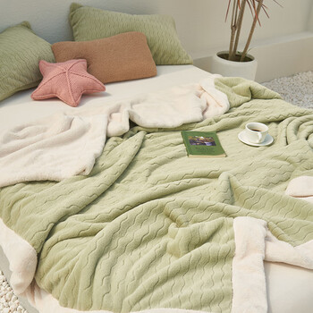 潮大熊ins波浪纹兔毛绒毯子轻奢柔软舒适毛毯空调毯卧室床上盖毯沙发