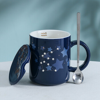 星座杯子陶瓷个性潮流马克杯家用咖啡杯情侣水杯带盖勺水瓶座安全包装