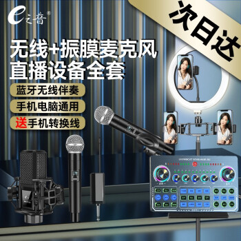 E之音 X50外置声卡套装 抖音主播网红室内户外直播唱歌带货k歌录歌专用设备全套 手机笔记本电脑通用 X50声卡+大振膜+无线麦【配落地补光灯支架】