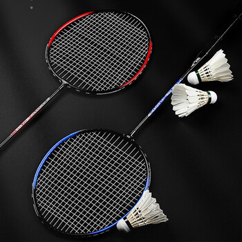 天炅羽毛球拍双拍耐用型超轻碳素纤维拍子儿童套装tt 优选双拍蓝色