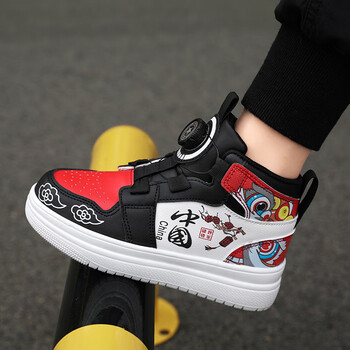 季回力休国潮运动鞋男童2023新款秋冬高帮厚底儿童板鞋旋转扣初中学生