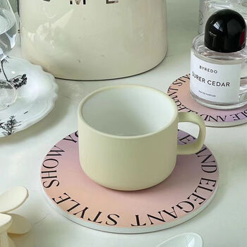 文枝杯子马克杯ins风克莱因蓝色中古咖啡杯极简水杯杯垫米白色250ml