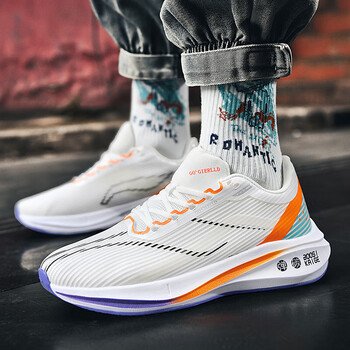 耐克顿夏季新款轻便爆米花底碳板跑鞋运动鞋情侣学生跑步鞋2216白蓝39