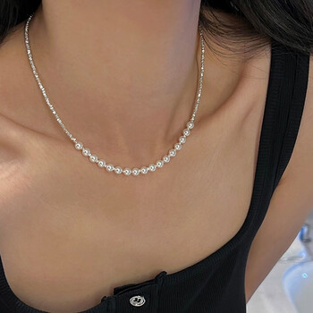 瑞诺(ruinuo)925银碎银子珍珠项链女士时尚潮流锁骨链生日端午节礼物