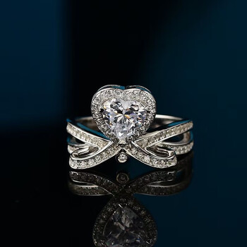 经典莫桑钻戒指925银镀金镶嵌心形在逃公主款送女情人节礼物送闺一