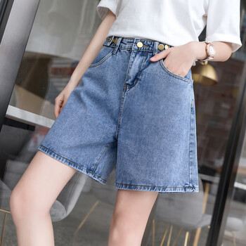 瀚寸到膝盖的短裤女半截裤女学生韩版休闲宽松初中生高中生中裤牛仔