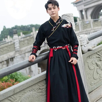 汉服男班服中国风毕业照日常古装改良魏晋风交领齐腰襦裙武侠男情侣装
