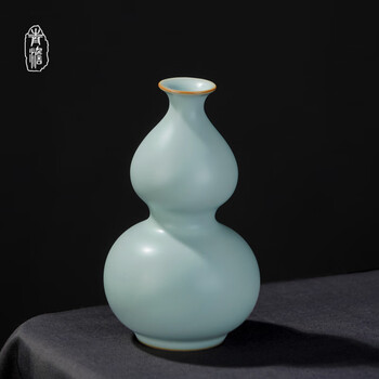 青澹 汝窑茶宠摆件景德镇陶瓷全手工宝葫芦瓶 宝葫芦瓶