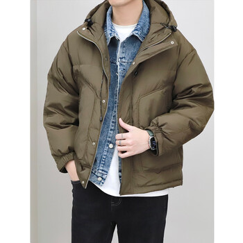 有漫牛仔羽绒服男士中长款连帽假两件羽绒男冬季加厚保暖外套咖啡色m