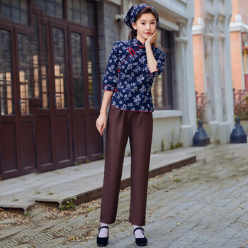 韦琳乐采茶女衣服阿庆嫂演出服中老年秧歌服舞蹈村姑碎花服装农村大