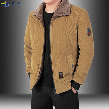 响誉冬季外套男士中老年保暖加绒加厚短款休闲衣毛领服黄色m95110斤