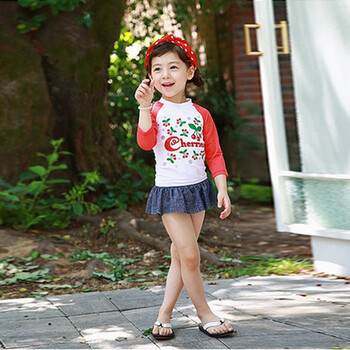 迪士尼儿童泳衣小女孩中大童分体裙式长袖可爱公主学生女童宝宝泳装