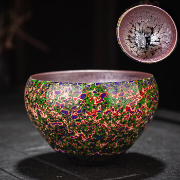 宗旻大漆建盏茶杯手工传统漆器茶具单杯天目铁胎主人杯百花油滴盏窑变