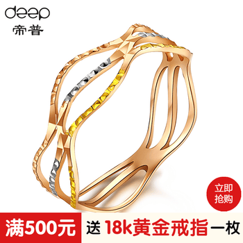 18k金戒指玫瑰金彩金白金女戒大气显宽三色彩金食指戒指女三色彩金16号 图片价格品牌报价 京东