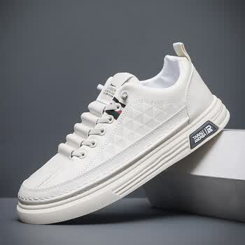 秋季新款男士小白鞋韩版时尚鞋日常防水板鞋轻便软底运动休闲鞋米色43