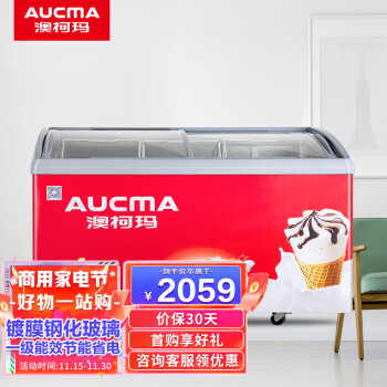 澳柯玛（AUCMA）338升 多篮筐商用卧式冷柜 弧形玻璃门展示柜 雪糕柜   SD-338HA