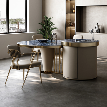 美得乐餐桌岩板轻奢岛台圆餐桌现代客厅家具简约开放