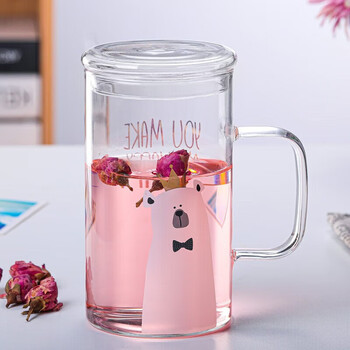 孟宽清新小熊水杯家用创意个性潮流可爱少女大容量玻璃杯王冠熊