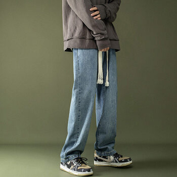 宽松舒适的裤子青少年阔腿裤加绒牛仔裤男生初中生高中生日系复古男