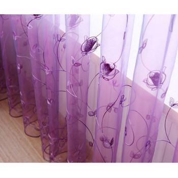 紫色绣花窗帘布料纱帘韩式田园客厅定制卧室阳台窗纱帘蕾丝帘成品