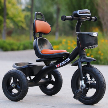 儿童三轮车大号童车小孩自行车婴儿脚踏车玩具宝 浅灰色 黑音乐软座