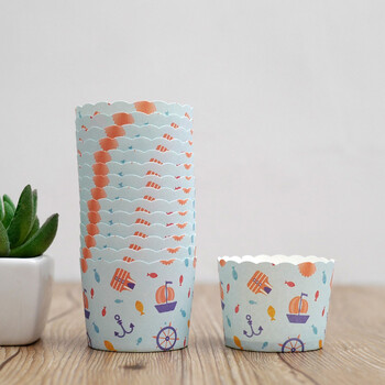 高温纸杯蛋糕纸杯 烘焙模具工具烘培马芬纸托 蛋糕模具 蓝底帆船小号