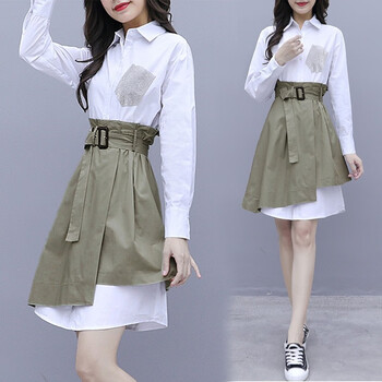 fgacct白色衬衫新款连衣裙女装两件套套装裙2022春夏装