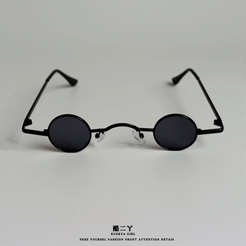 超小圆形复古墨镜迷你网红凹造型圆框汉奸小眼镜男女太阳镜朋克潮 黑