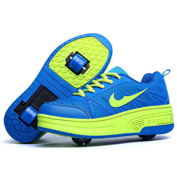 四轮暴走鞋学生充电溜冰鞋儿童双轮爆走鞋稳定自动按钮男童鞋 q3绿色