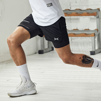 瑚桔马拉松短裤三分裤 维特客假两件训练美式短裤男健身跑步运动速干