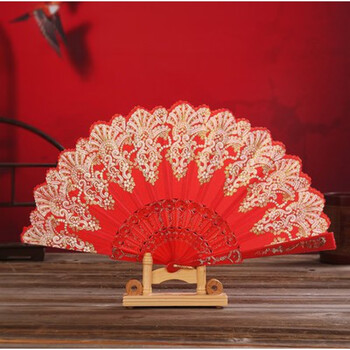 扇子旗袍汉服古风折扇jk洛丽塔拍照道具宫廷法式舞蹈扇女 红色金粉扇