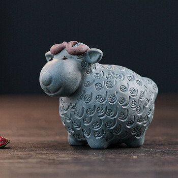 归瓷宜兴原矿紫砂金钱羊茶宠摆件精品可养可爱小绵羊动物手工招财茶玩